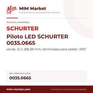 Piloto LED SCHURTER 0035.0665 – verde, 12 V, Ø8,38 mm, terminales para soldar, IP67