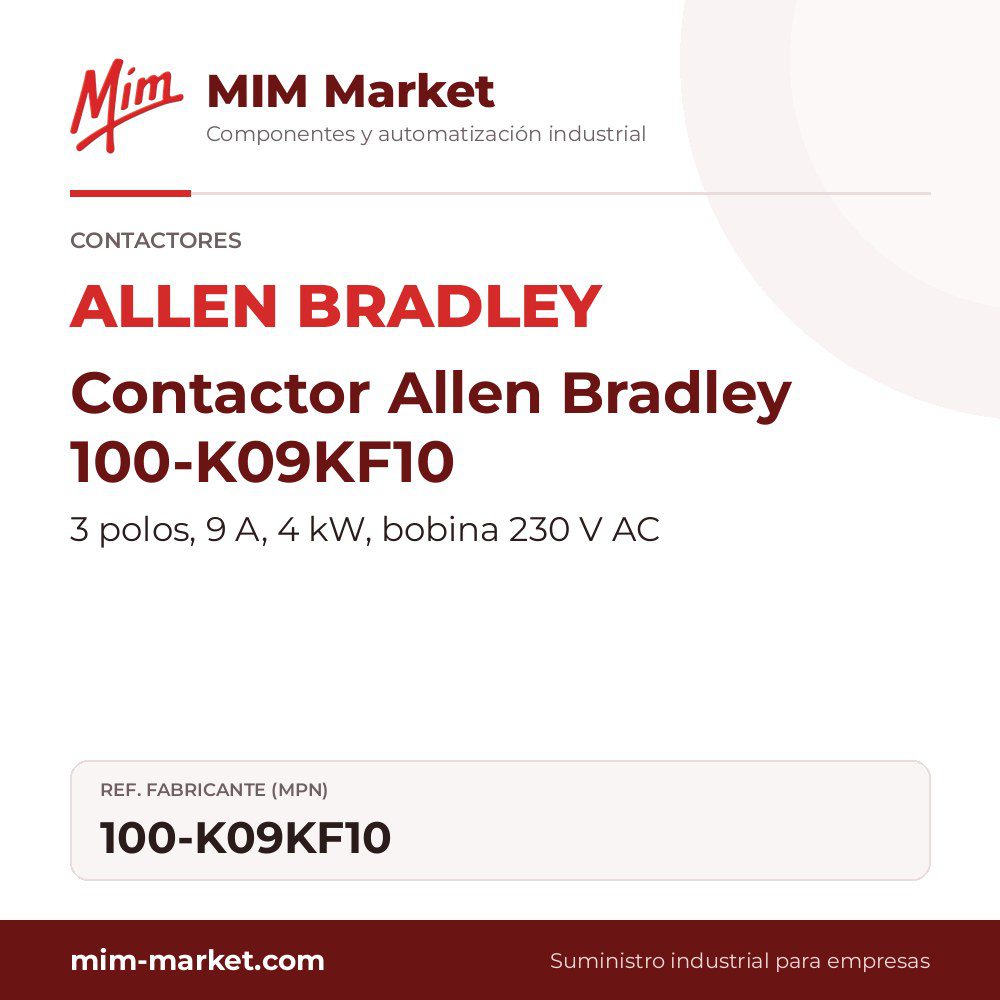 Contactor Allen Bradley 100-K09KF10 – 3 polos, 9 A, 4 kW, bobina 230 V AC