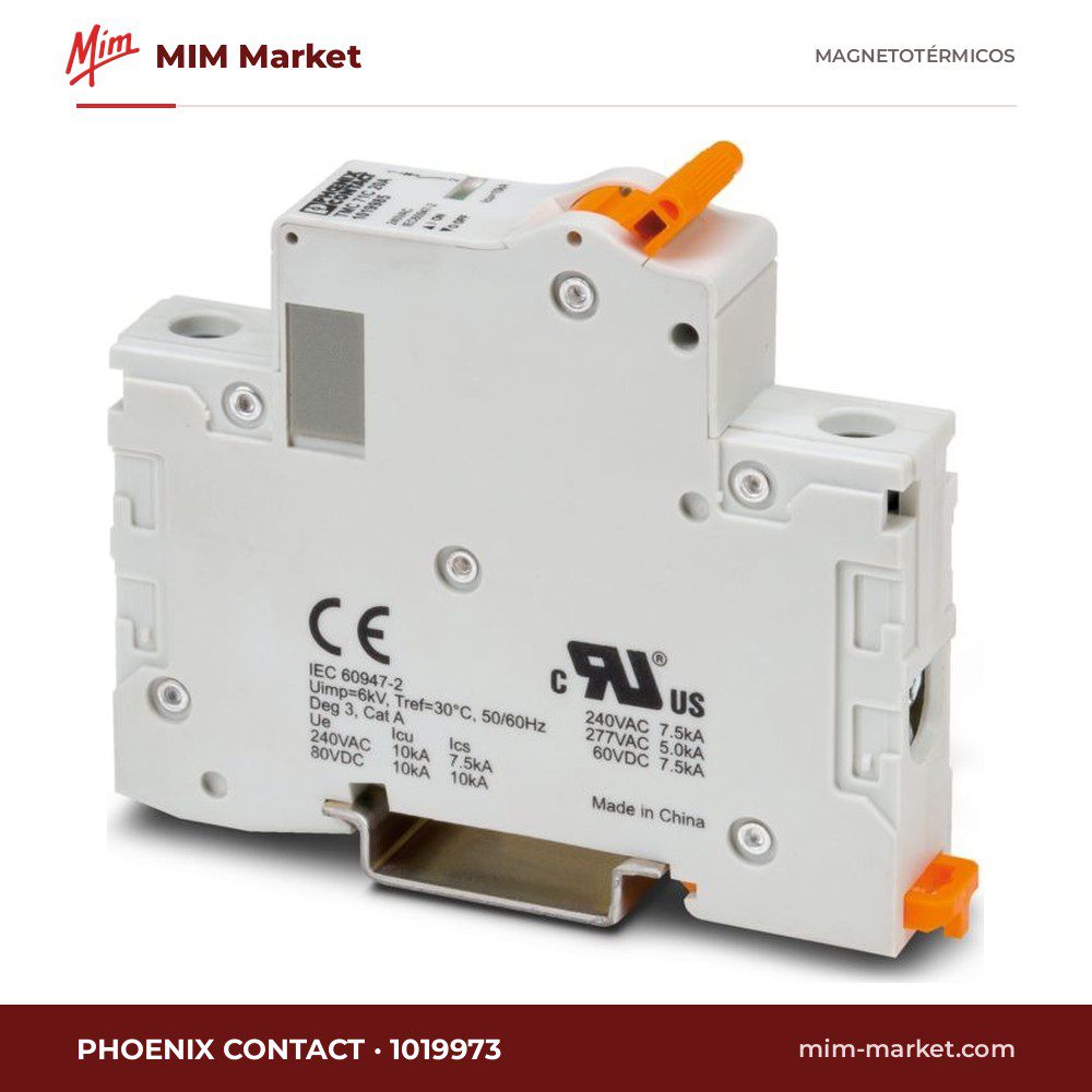Interruptor magnetotérmico Phoenix Contact 1019973 – TMC 7, 1P, curva C, 2 A, 277 V AC / 60 V DC