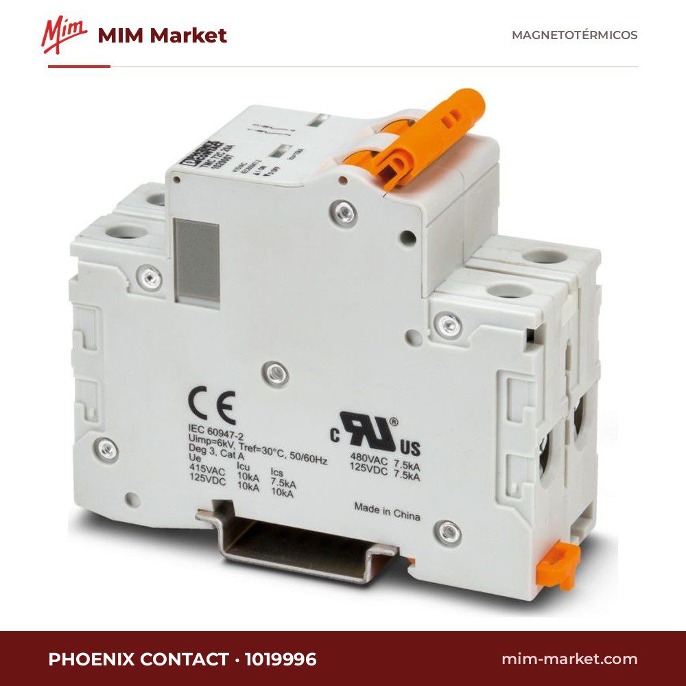 Interruptor magnetotérmico Phoenix Contact 1019996 – TMC 7, 2P, curva C, 3 A, 277/480Y V AC y 240 V AC en triángulo