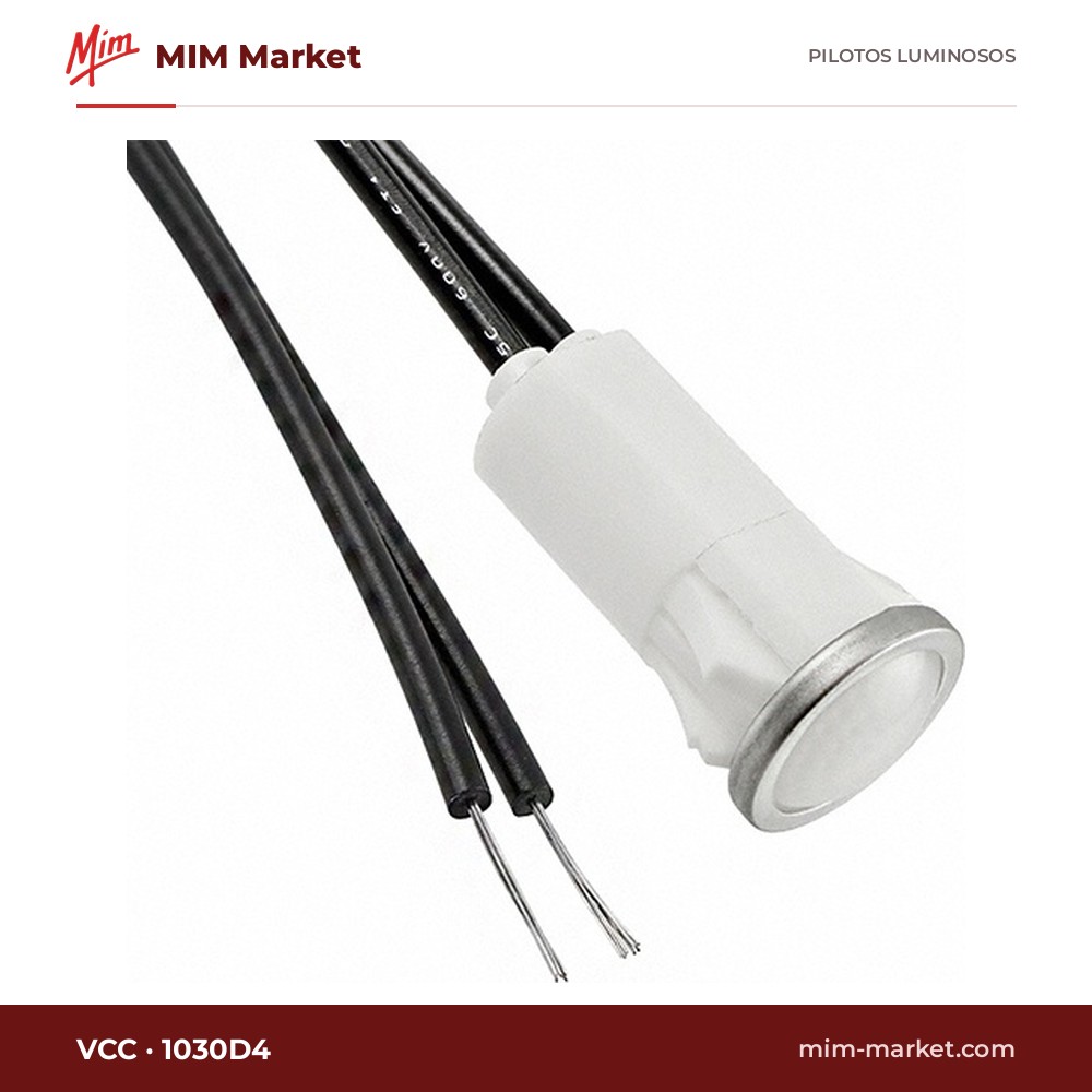 Piloto de neón VCC 1030D4 – serie 1030, blanco, 125 V AC, Ø12,7 mm, cables de 116,8 mm