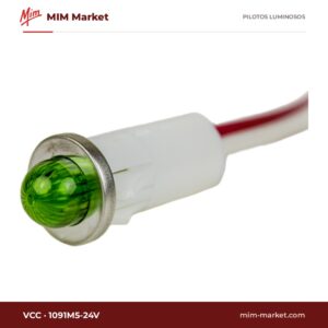 Piloto LED VCC 1091M5-24V – serie 1091, verde, 24 V, Ø12,7 mm, cables de 117 mm