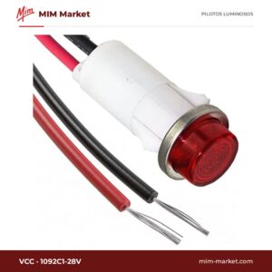 Piloto LED VCC 1092C1-28V – serie 1092, rojo, 28 V, Ø12,7 mm, cables de 116,8 mm