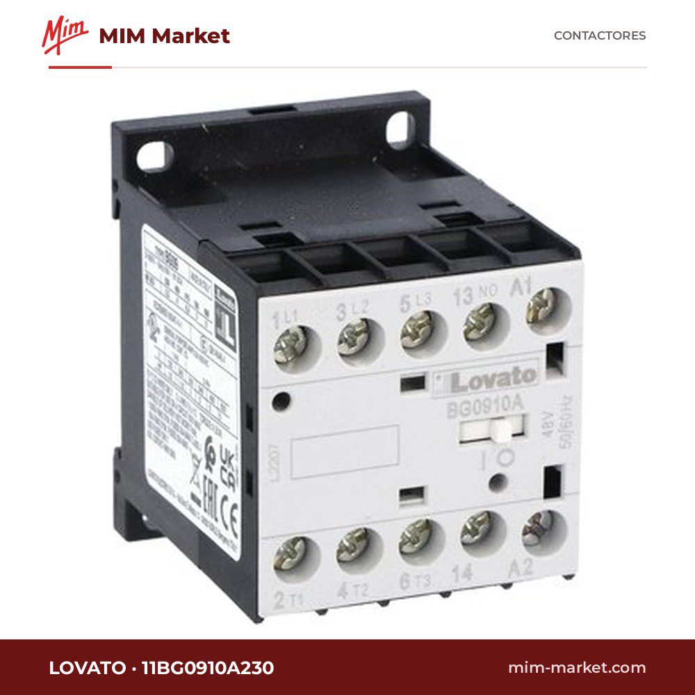Contactor Lovato 11BG0910A230 – 3 polos, 9 A, 4 kW, bobina 230 V AC