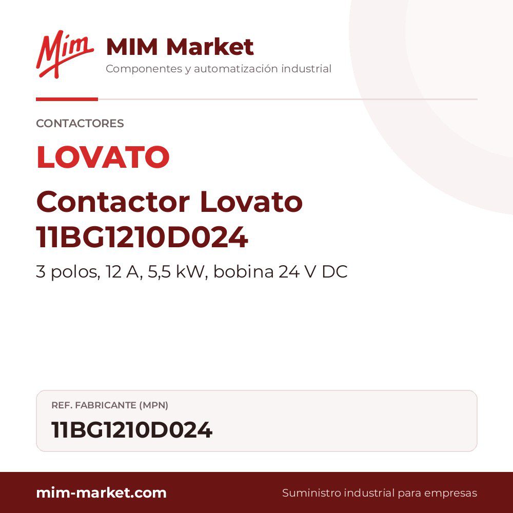 Contactor Lovato 11BG1210D024 – 3 polos, 12 A, 5,5 kW, bobina 24 V DC