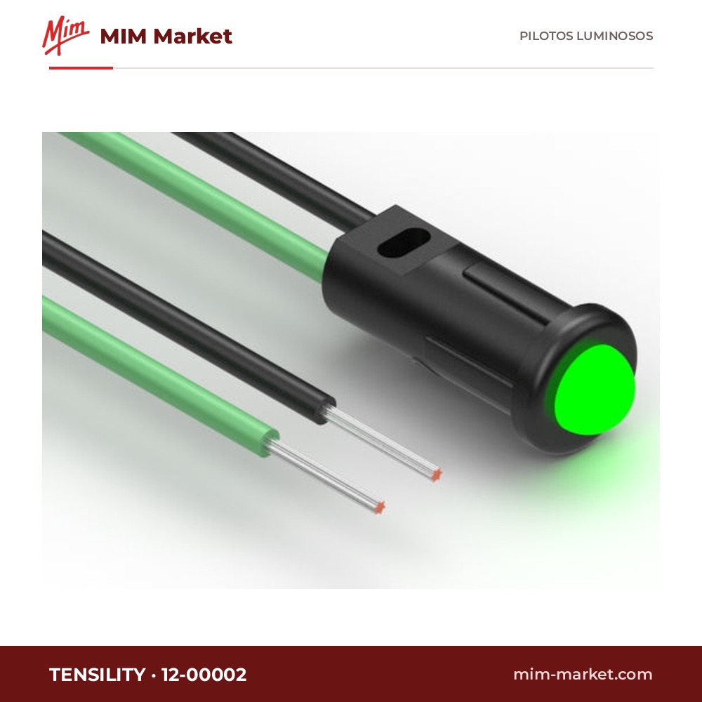 Piloto LED Tensility 12-00002 – verde, Vf típ. 2,2 V, Ø4,37 mm, cables de 152,4 mm