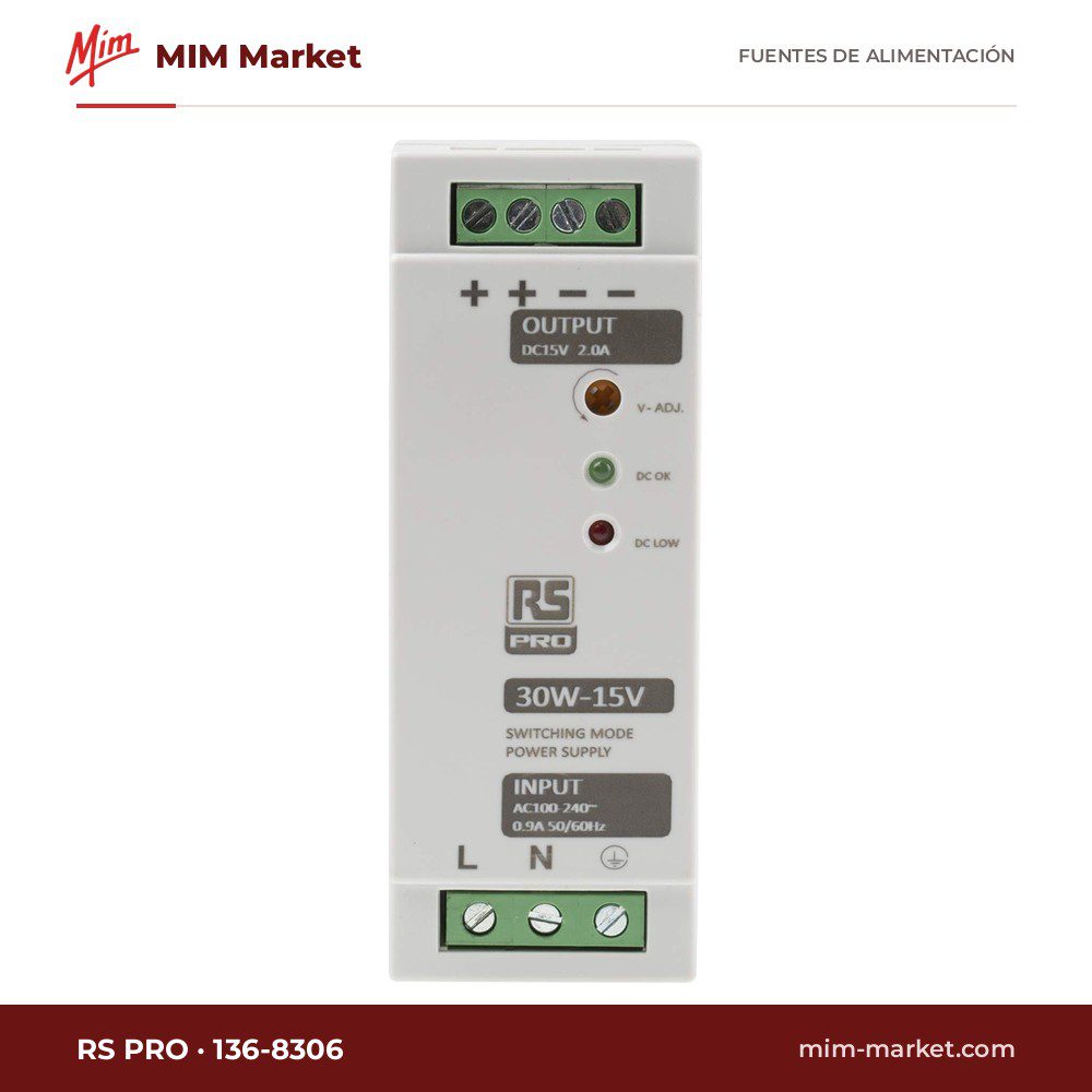 Fuente de alimentación carril DIN RS PRO 136-8306 – 15 V DC, 2 A, 30 W
