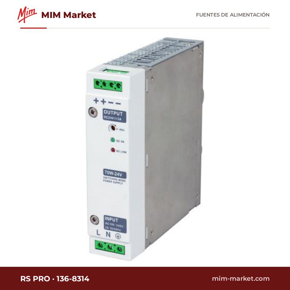 Fuente de alimentación carril DIN RS PRO 136-8314 – 15 V DC, 4,6 A, 70 W