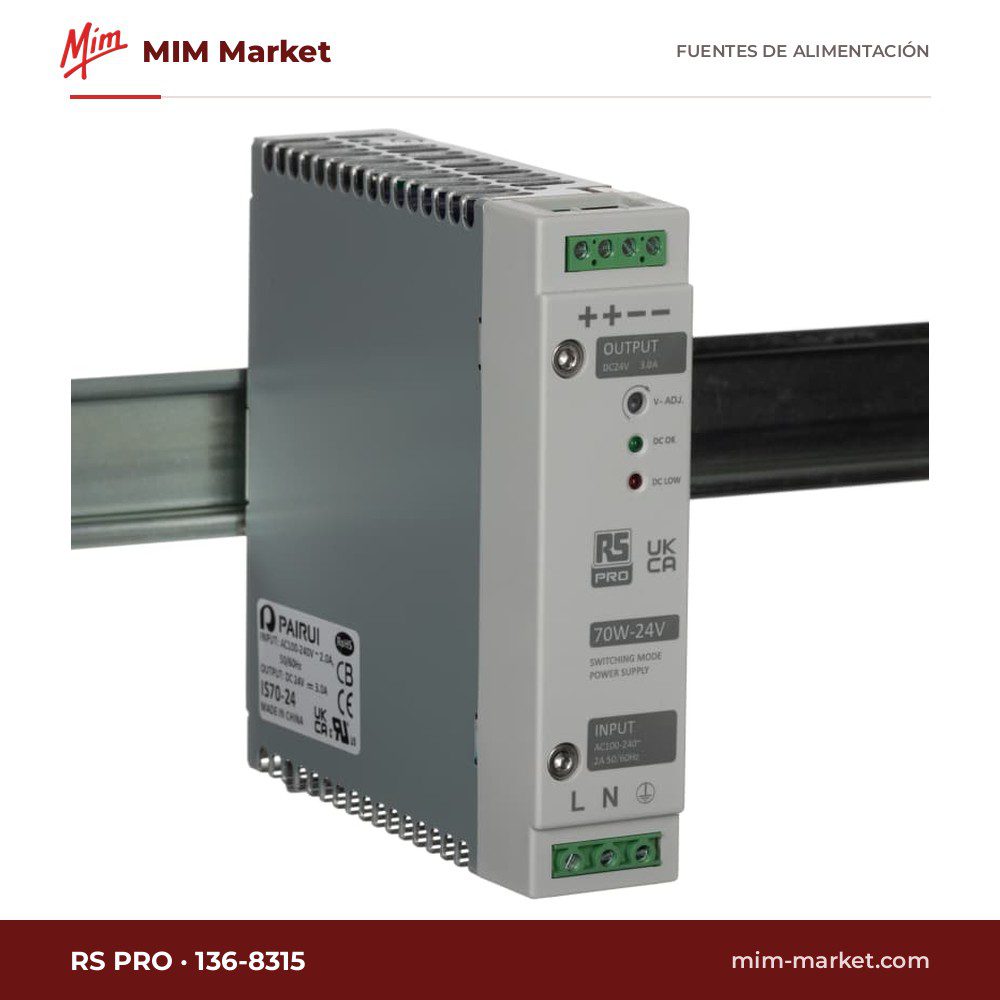 Fuente de alimentación carril DIN RS PRO 136-8315 – 28 V DC, 3 A