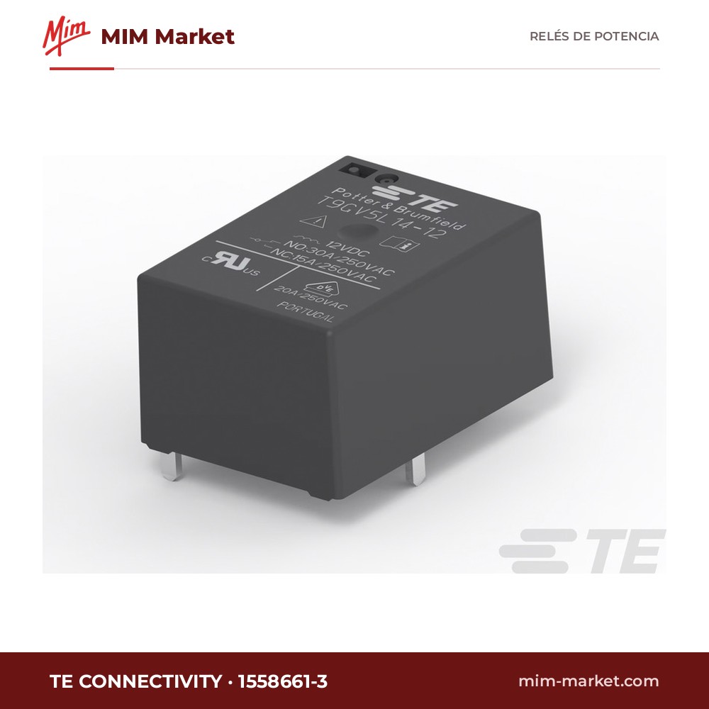 Relé de potencia TE Connectivity 1558661-3 – SPST, bobina 12 V dc, 30 A