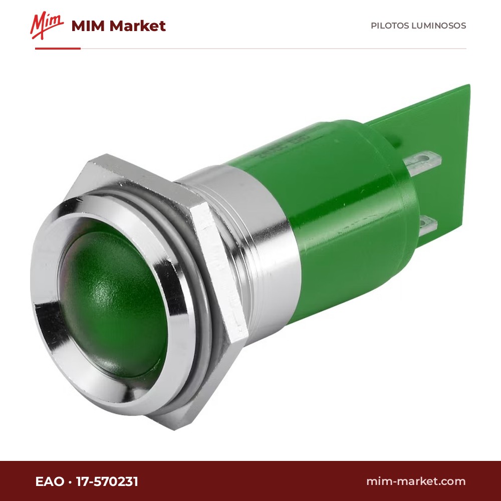 Piloto LED EAO 17-570231 – serie 17, verde, 230 V AC, Ø22,3 mm, terminales enchufables 2,8 x 0,8 mm, IP65