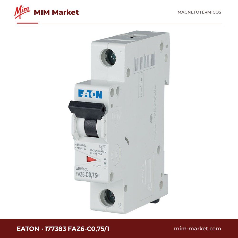Interruptor magnetotérmico Eaton 177383 FAZ6-C0,75/1 – 1 polo, 750mA, Tipo C, 6kA