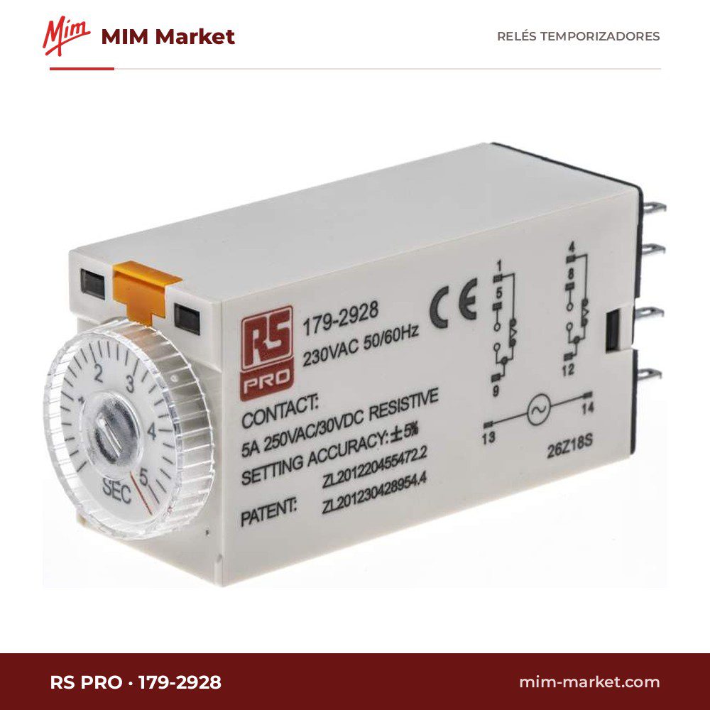 Relé temporizador RS PRO 179-2928 – 230 V ac, Retardo a la conexión
