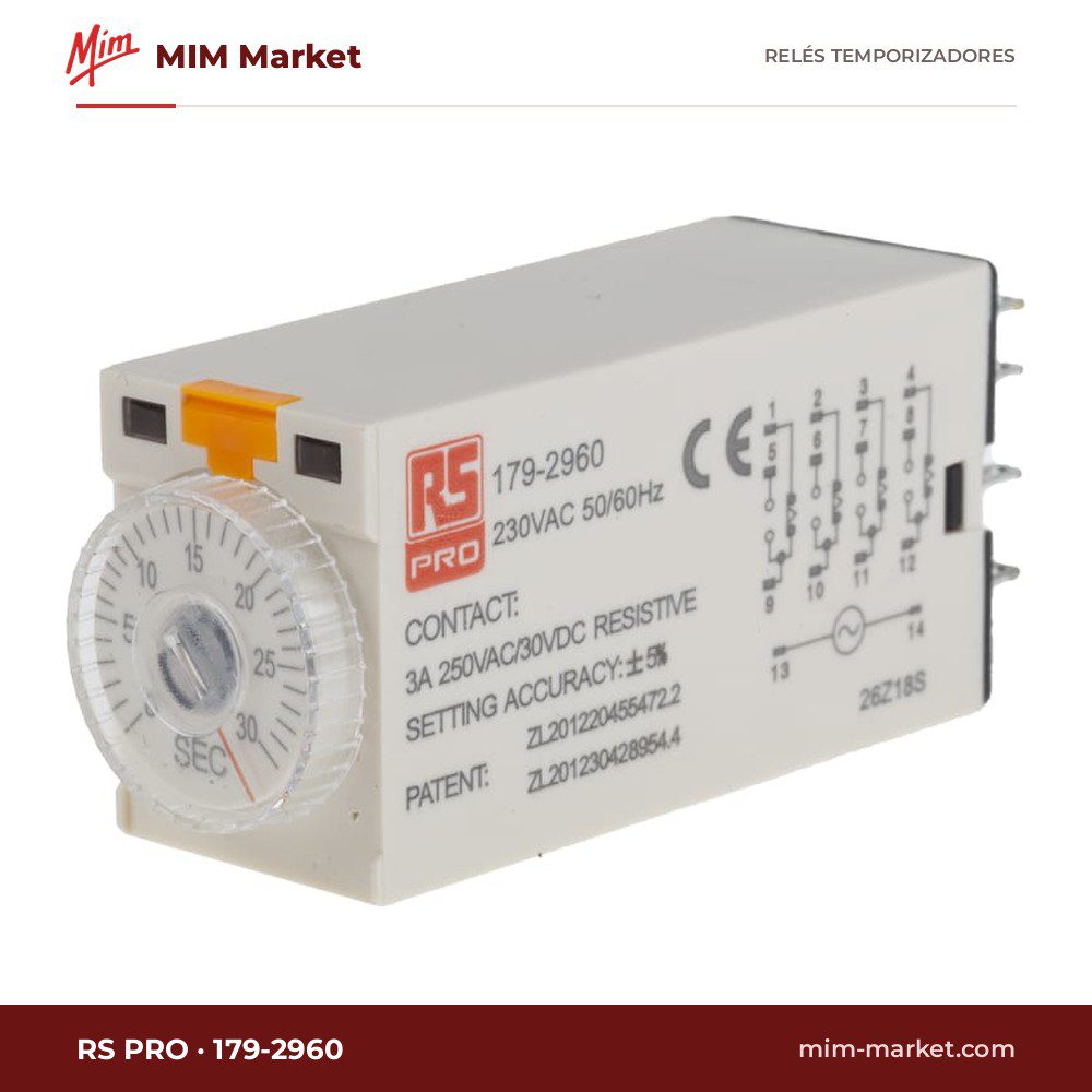 Relé temporizador RS PRO 179-2960 – 230 V ac, Retardo a la conexión