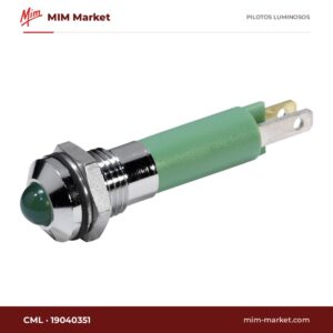 Piloto LED CML 19040351 – serie 1904, verde, 24 V DC, Ø8 mm, bisel cromado satinado, faston 2,8 x 0,8 mm, IP67