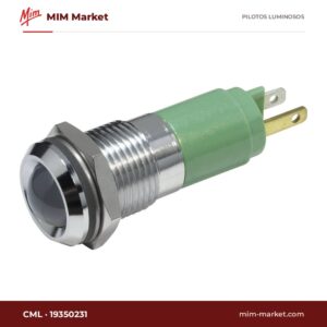 Piloto LED CML 19350231 – serie 1935, verde, 230 V AC, Ø14 mm, terminales enchufables 2,8 x 0,8 mm, IP65