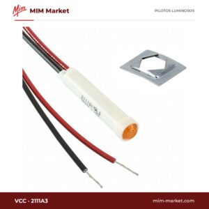 Piloto de neón VCC 2111A3 – ámbar, 250 V AC, Ø7,87 mm, cables de 116,8 mm