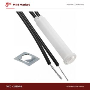 Piloto de neón VCC 2120A4 – serie 2120, blanco, 125 V AC, Ø7,87 mm, cables de 116,8 mm