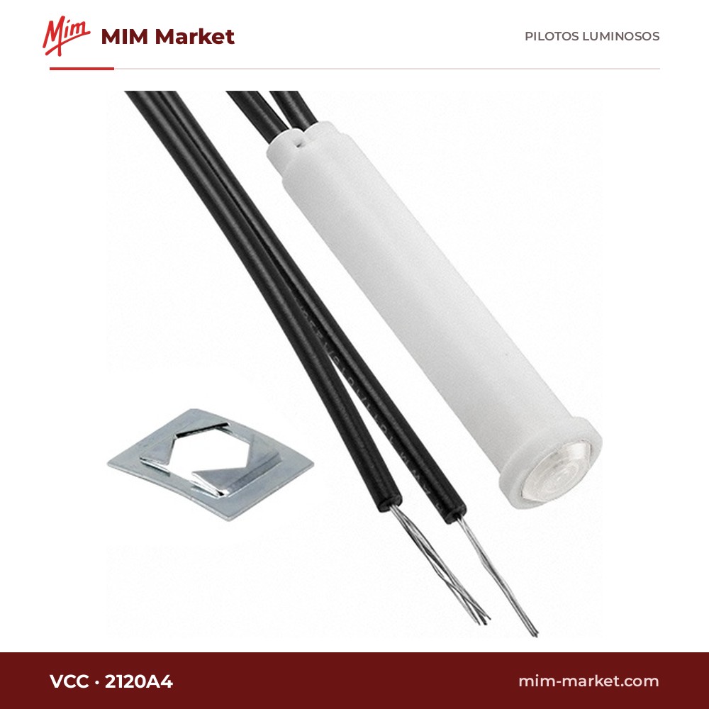 Piloto de neón VCC 2120A4 – serie 2120, blanco, 125 V AC, Ø7,87 mm, cables de 116,8 mm