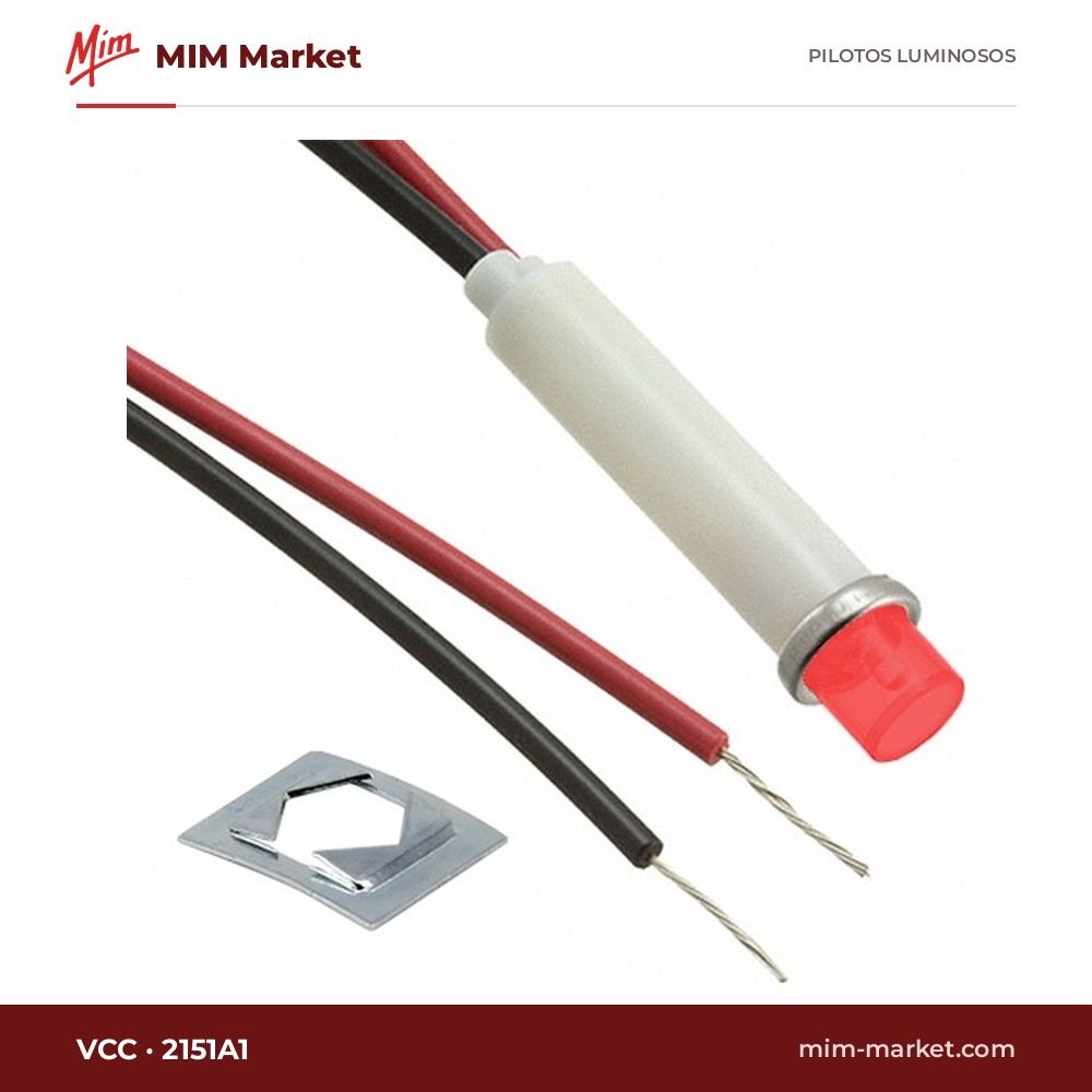 Piloto de neón VCC 2151A1 – serie 2151, rojo, 250 V AC, Ø7,87 mm, cables de 116,8 mm