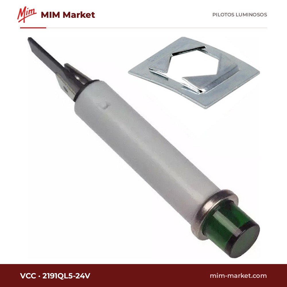 Piloto LED VCC 2191QL5-24V – serie 2191, verde, 24 V, Ø7,87 mm, faston 4,7 mm