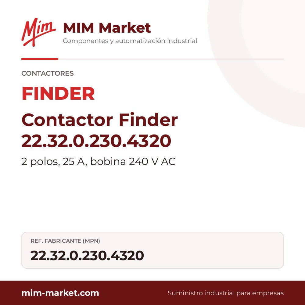 Contactor Finder 22.32.0.230.4320 – 2 polos, 25 A, bobina 240 V AC
