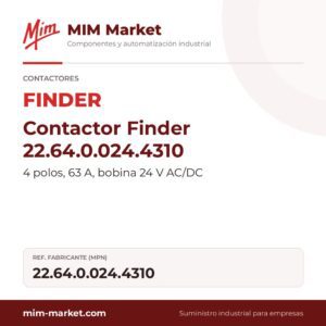 Contactor Finder 22.64.0.024.4310 – 4 polos, 63 A, bobina 24 V AC/DC