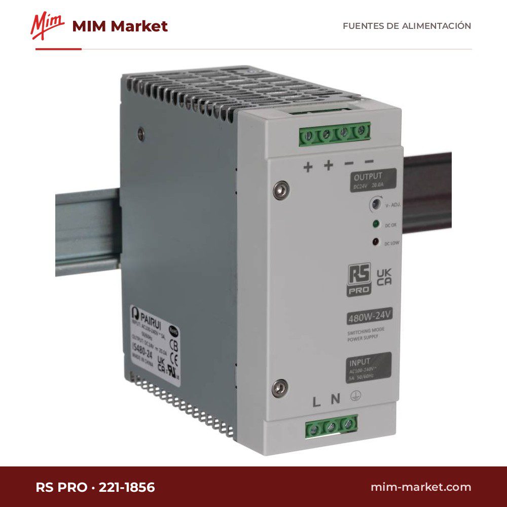 Fuente de alimentación carril DIN RS PRO 221-1856 – 24 V DC, 20 A