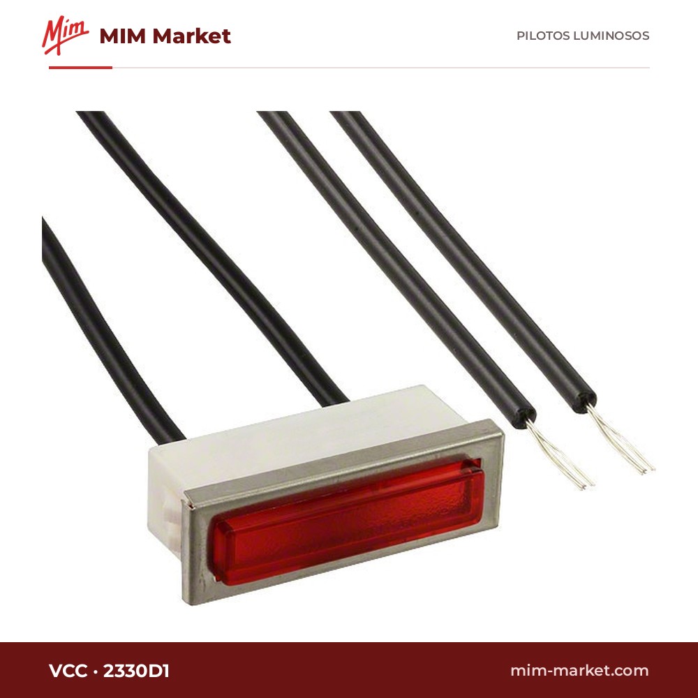 Piloto de neón VCC 2330D1 – serie 2330, rojo, 125 V AC, 32,51 x 10,16 mm, cables de 116,8 mm