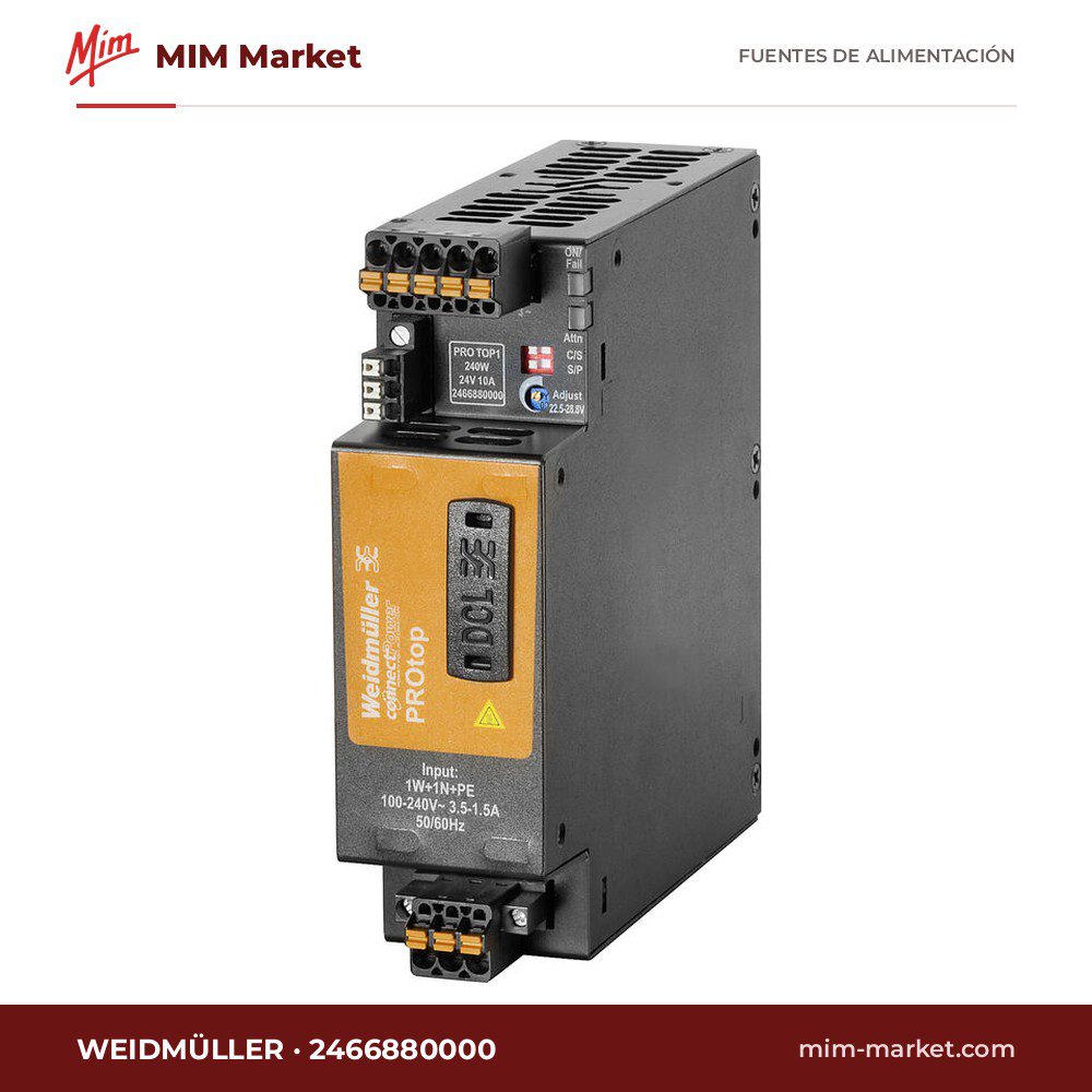 Fuente de alimentación carril DIN Weidmüller 2466880000 – 24 V DC, 10 A, 240 W