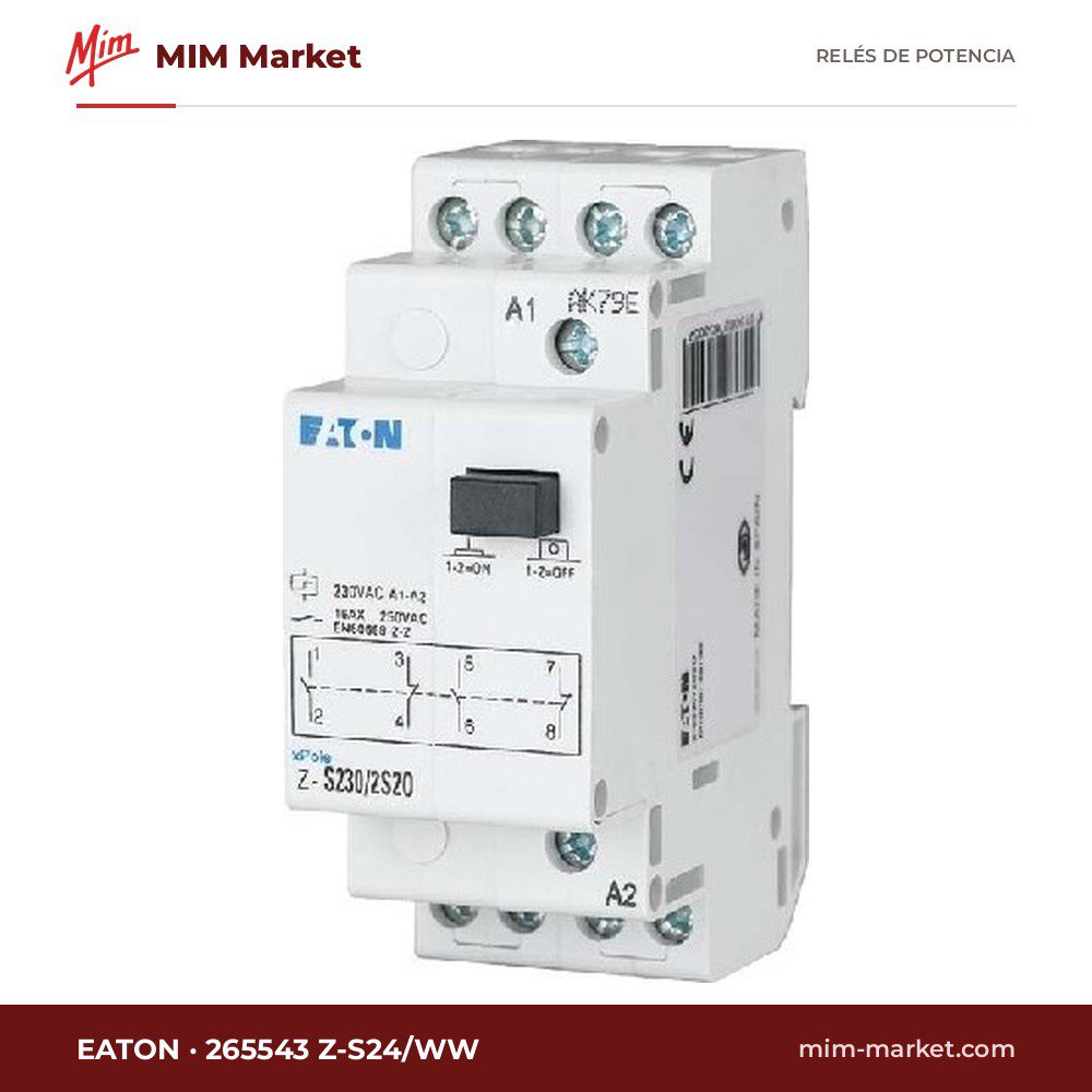 Relé de potencia Eaton 265543 Z-S24/WW – DPDT, bobina 24 V ac, 16 A
