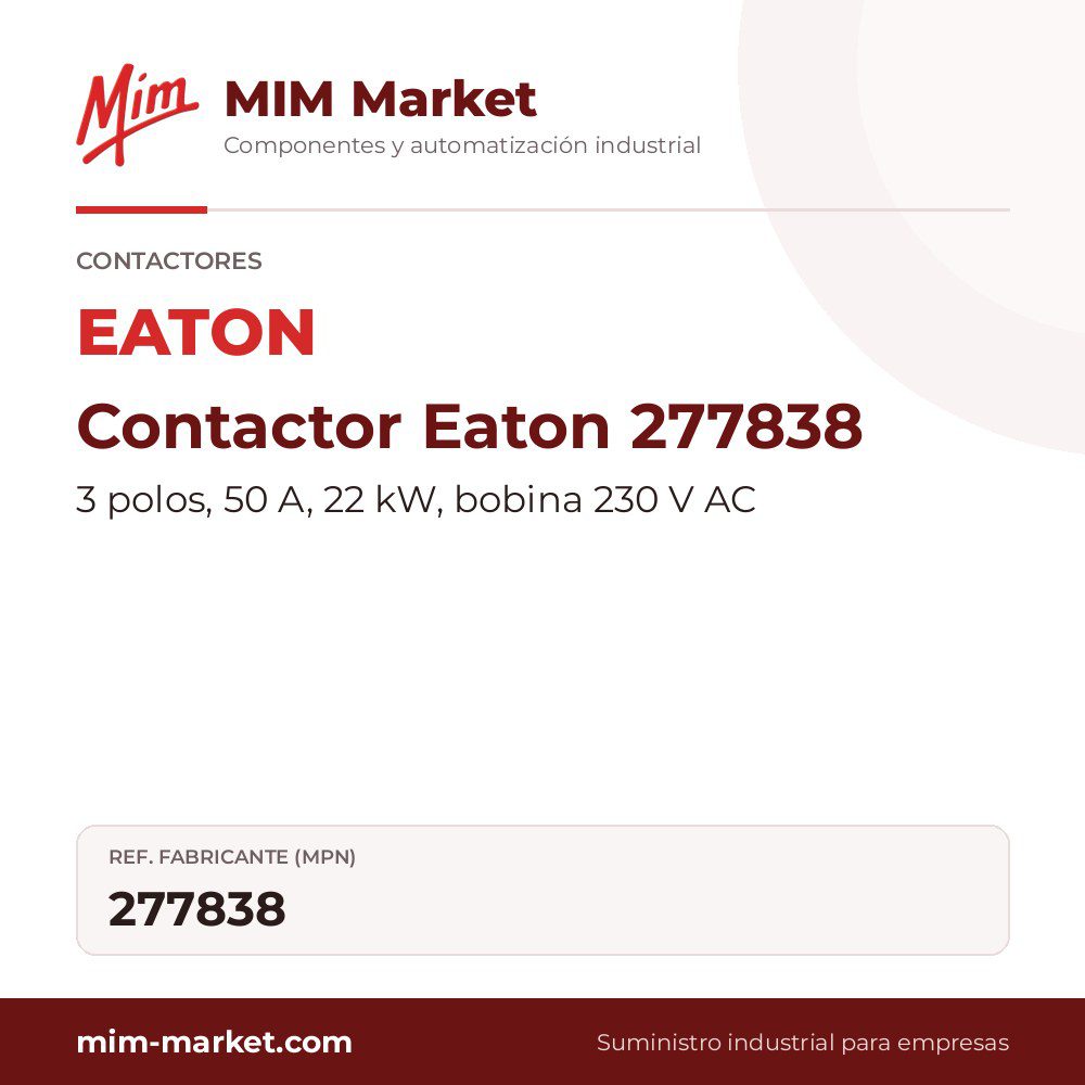 Contactor Eaton 277838 – 3 polos, 50 A, 22 kW, bobina 230 V AC
