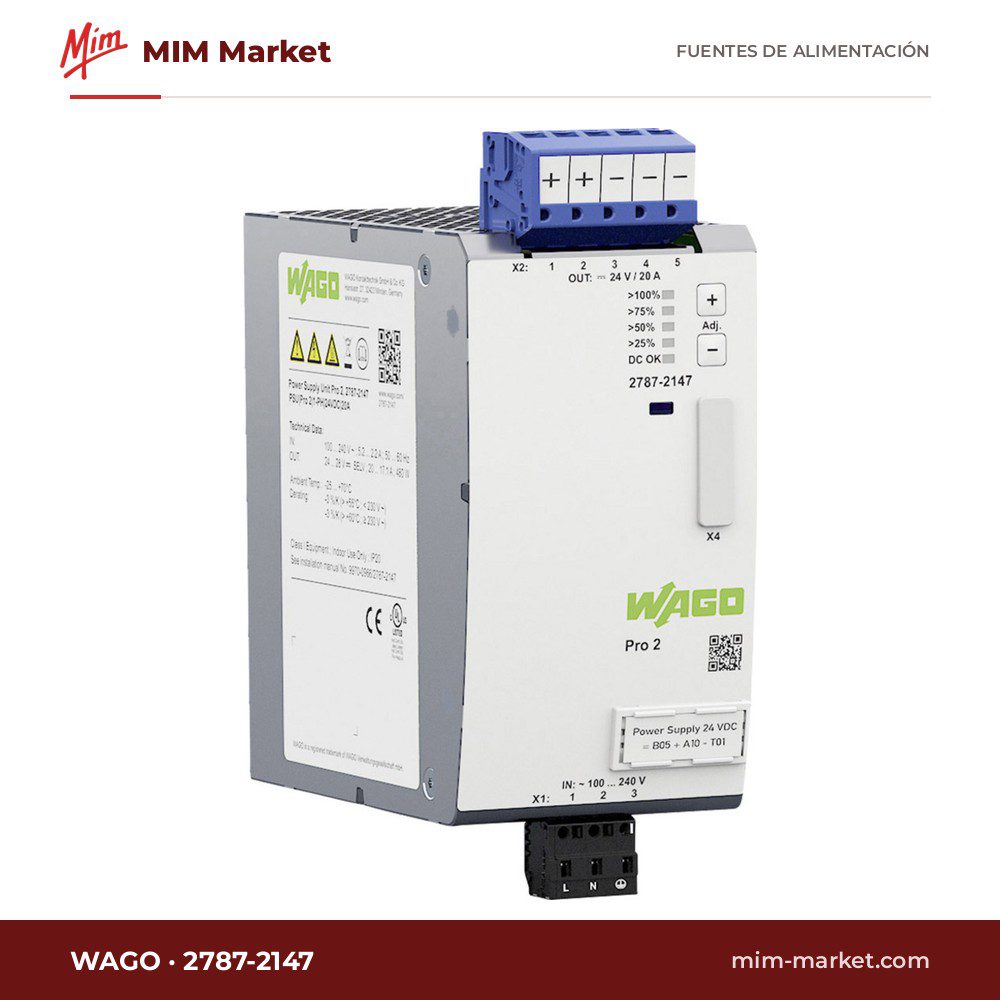 Fuente de alimentación carril DIN WAGO 2787-2147 – 24 V DC, 20 A, 480 W