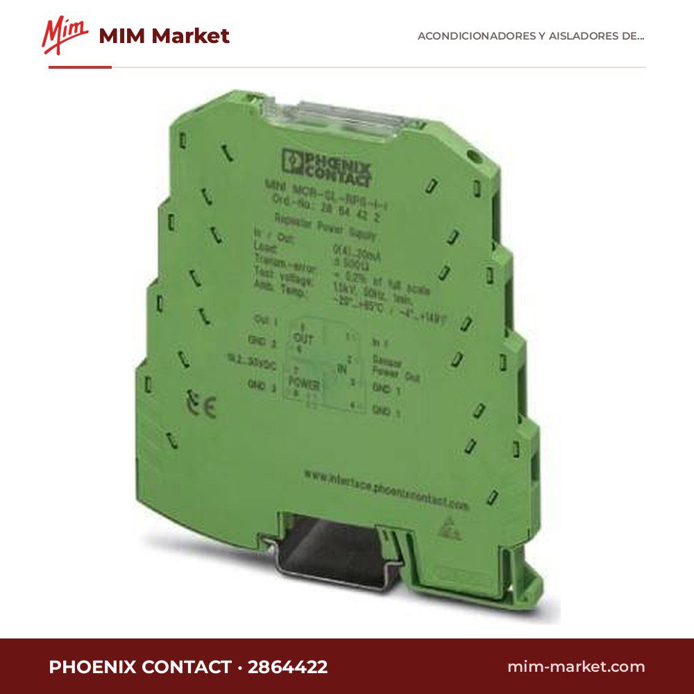 Alimentador separador para transmisores, 24 V DC Phoenix Contact MINI MCR-SL-RPS-I-I 2864422 – repeater power supply, alimentación 24 V DC
