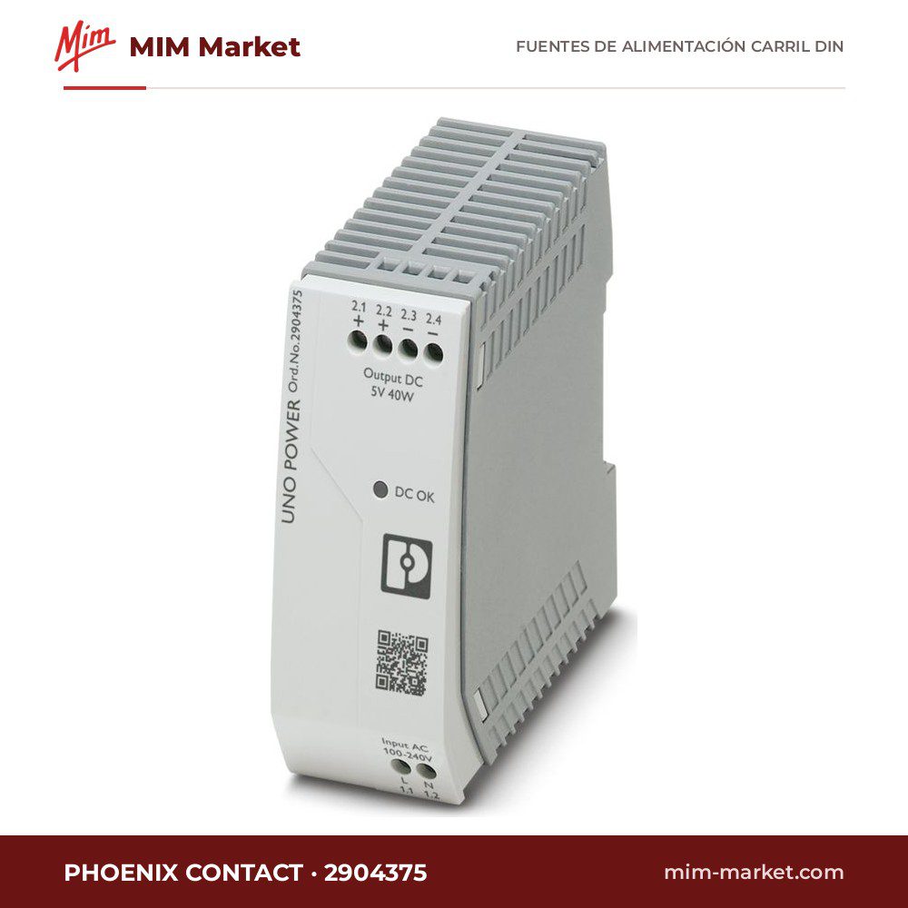 Fuente de alimentación carril DIN Phoenix Contact 2904375 – 5 V dc, 8 A a 5 V dc, 40 W