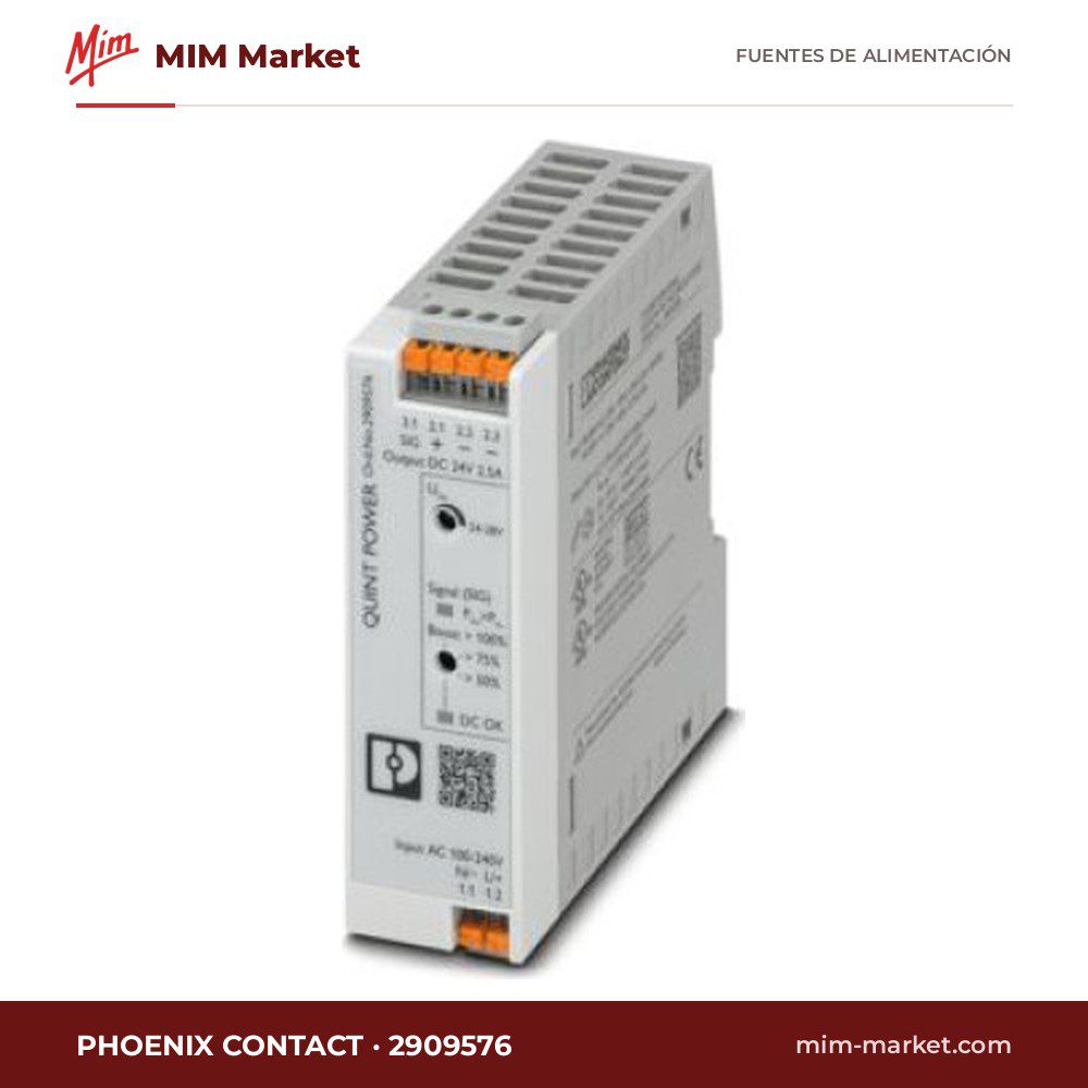 Fuente de alimentación carril DIN Phoenix Contact 2909576 – 24 V DC, 2,5 A, 60 W