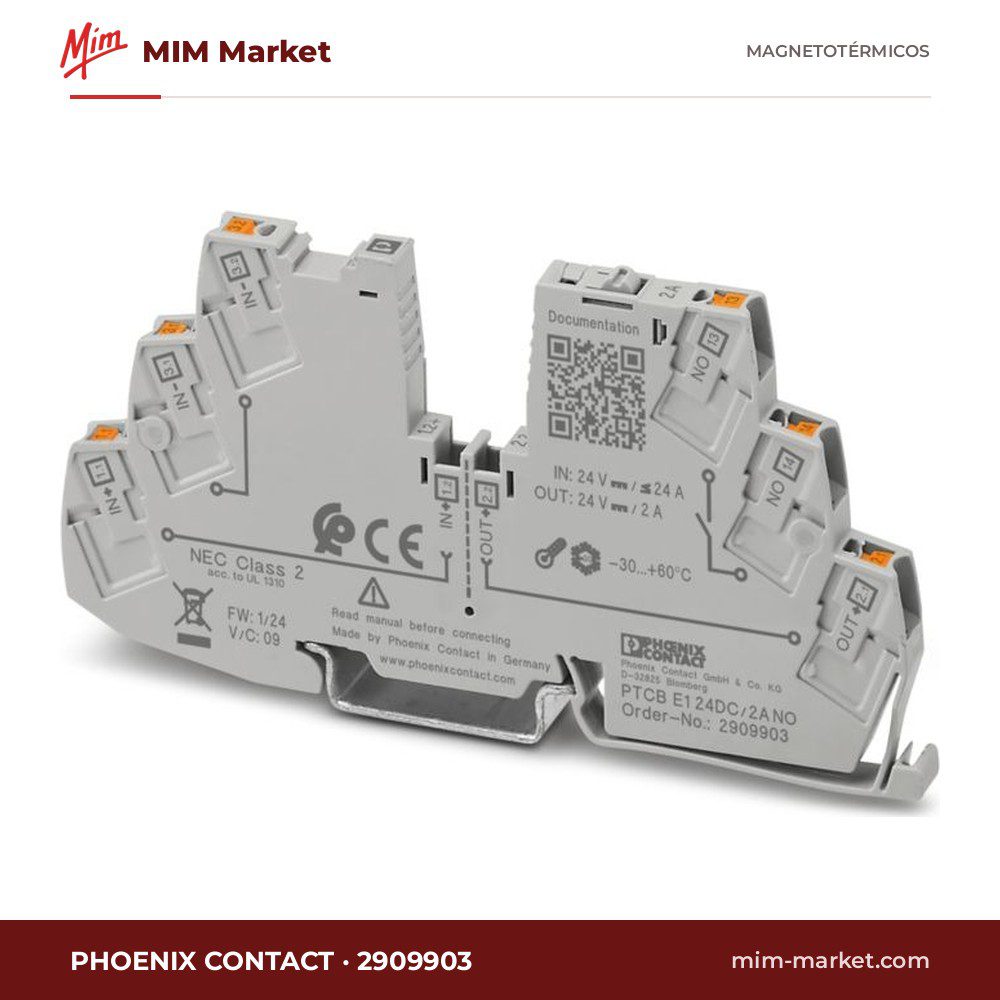 Interruptor de protección electrónico Phoenix Contact 2909903 – PTCB E1, 1 canal, 24 V DC, 2 A fijo, NO, 6,2 mm