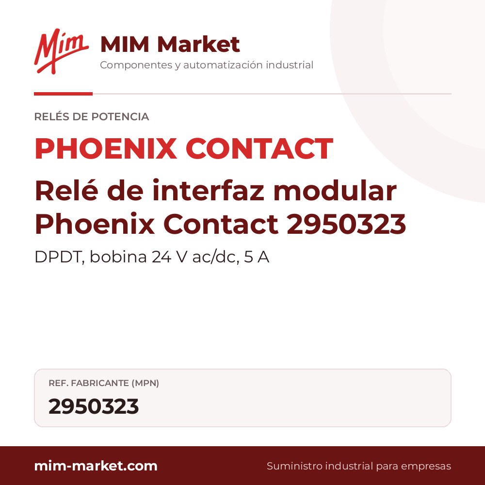 Relé de interfaz modular Phoenix Contact 2950323 – DPDT, bobina 24 V ac/dc, 5 A