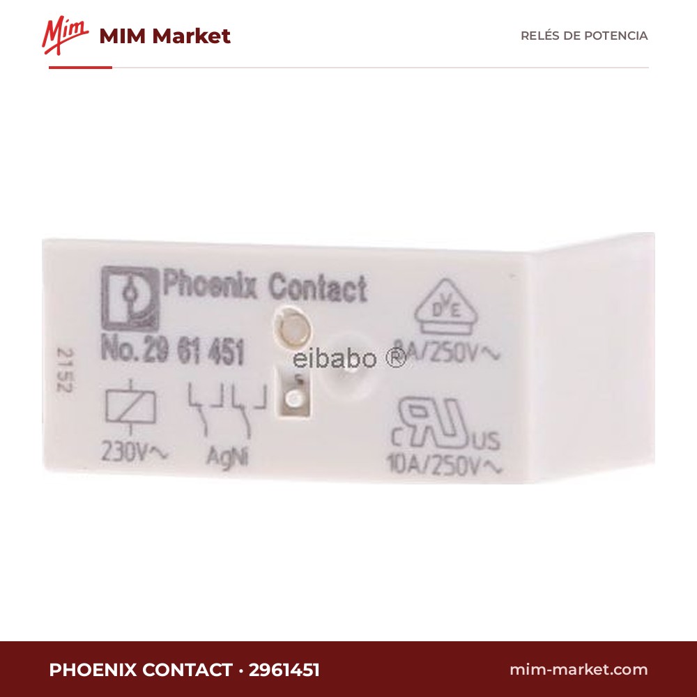 Relé de potencia Phoenix Contact 2961451 – DPDT, bobina 230 V ac, 8 A