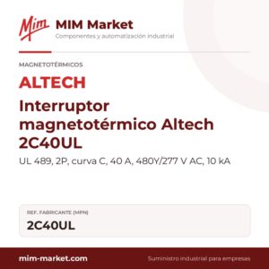 Interruptor magnetotérmico Altech 2C40UL – UL 489, 2P, curva C, 40 A, 480Y/277 V AC, 10 kA