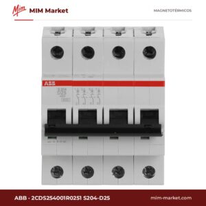 Interruptor magnetotérmico ABB 2CDS254001R0251 S204-D25 – 4 polos, 25A, Tipo D, 6kA