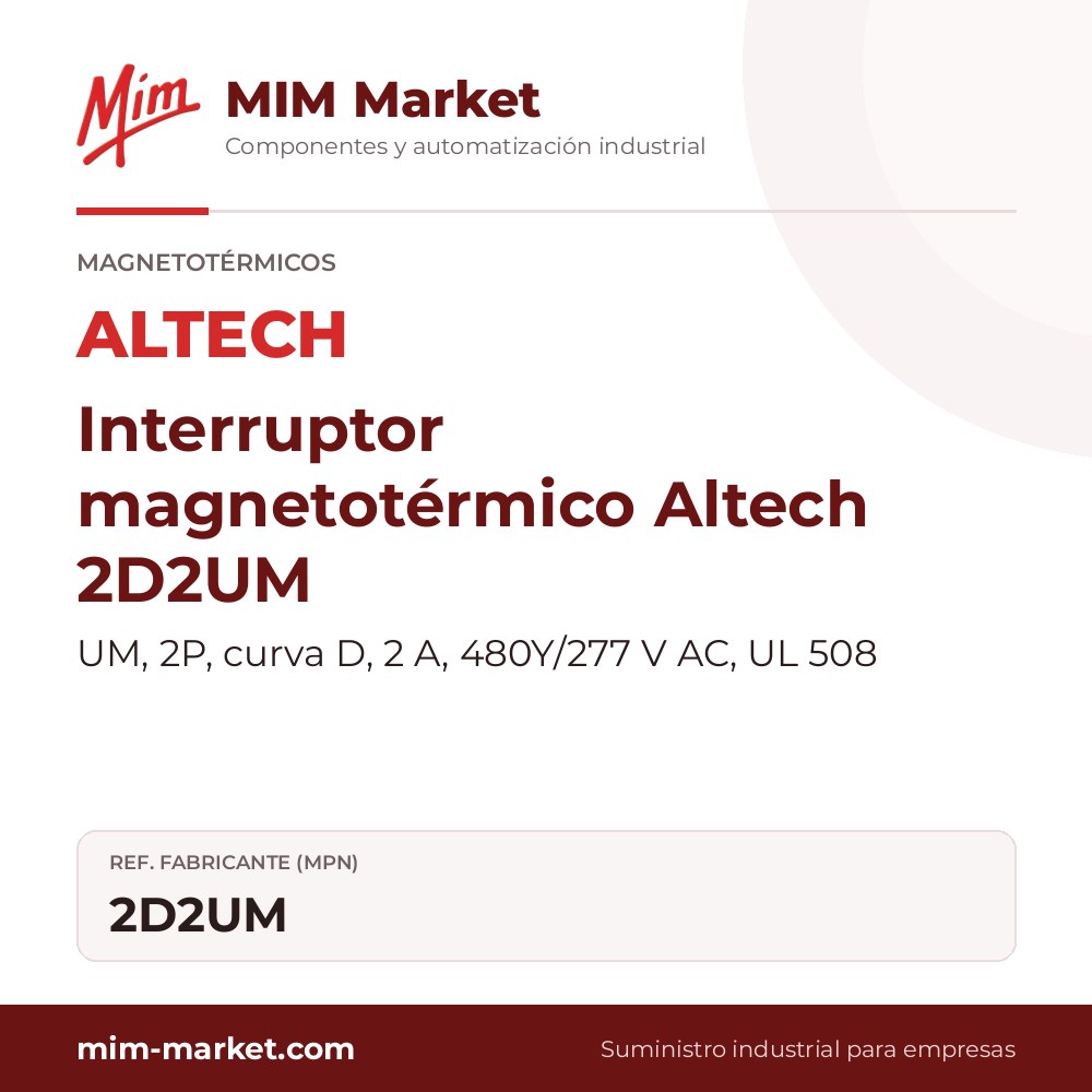 Interruptor magnetotérmico Altech 2D2UM – UM, 2P, curva D, 2 A, 480Y/277 V AC, UL 508