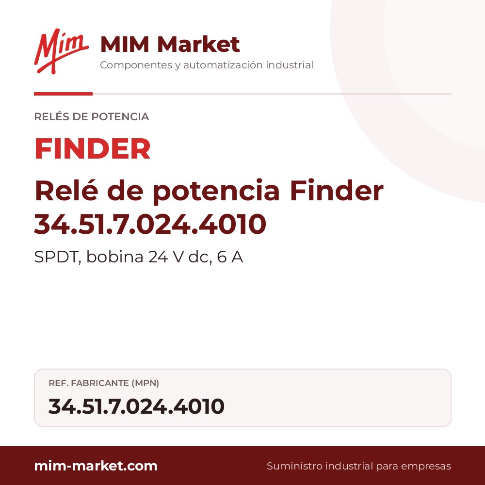Relé de potencia Finder 34.51.7.024.4010 – SPDT, bobina 24 V dc, 6 A