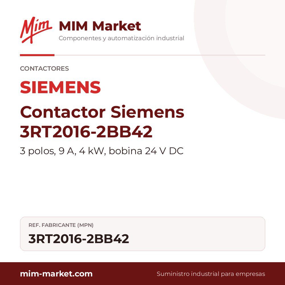 Contactor Siemens 3RT2016-2BB42 – 3 polos, 9 A, 4 kW, bobina 24 V DC