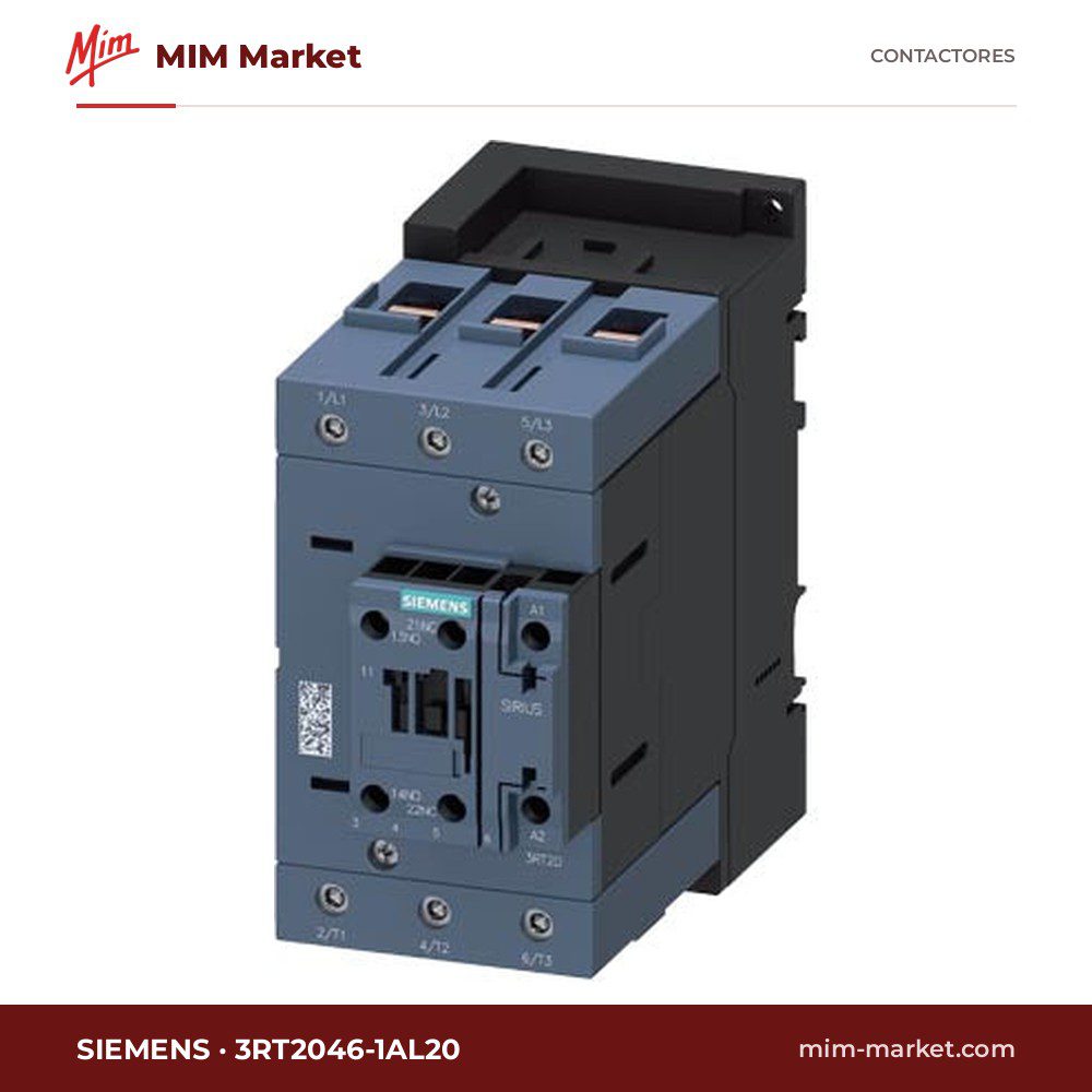 Contactor Siemens 3RT2046-1AL20 – 3 polos, 95 A, 45 kW, bobina 230 V AC