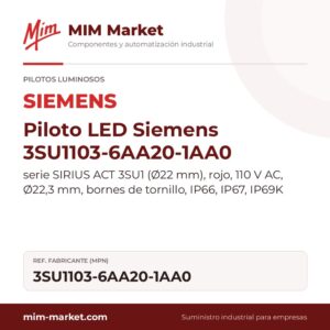 Piloto LED Siemens 3SU1103-6AA20-1AA0 – serie SIRIUS ACT 3SU1 (Ø22 mm), rojo, 110 V AC, Ø22,3 mm, bornes de tornillo, IP66, IP67, IP69K