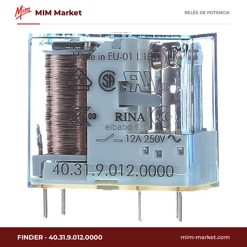 Relé de potencia Finder 40.31.9.012.0000 – SPDT, bobina 12 V, 10 A