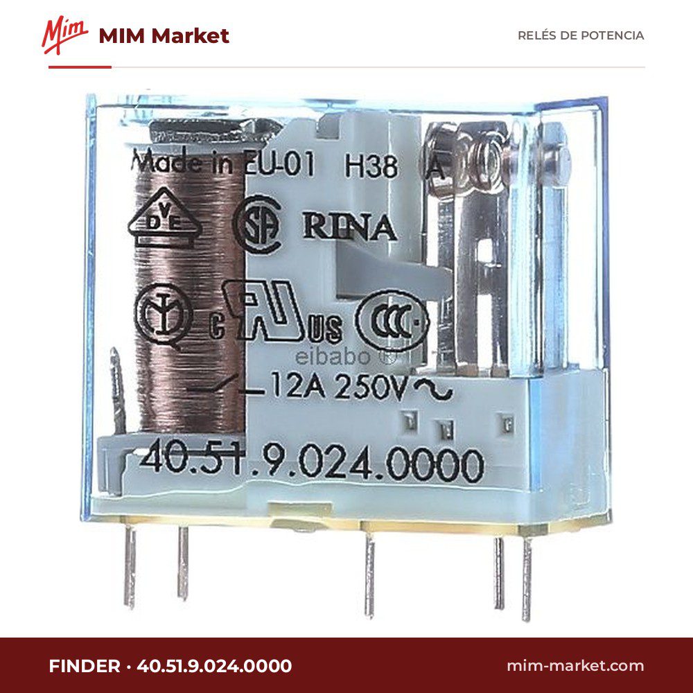 Relé de potencia Finder 40.51.9.024.0000 – SPDT, bobina 24 V dc, 10 A