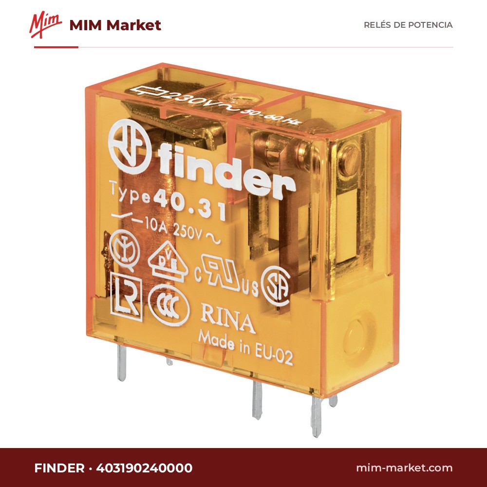 Relé de potencia Finder 403190240000 – SPDT, bobina 24 V dc, 12 A