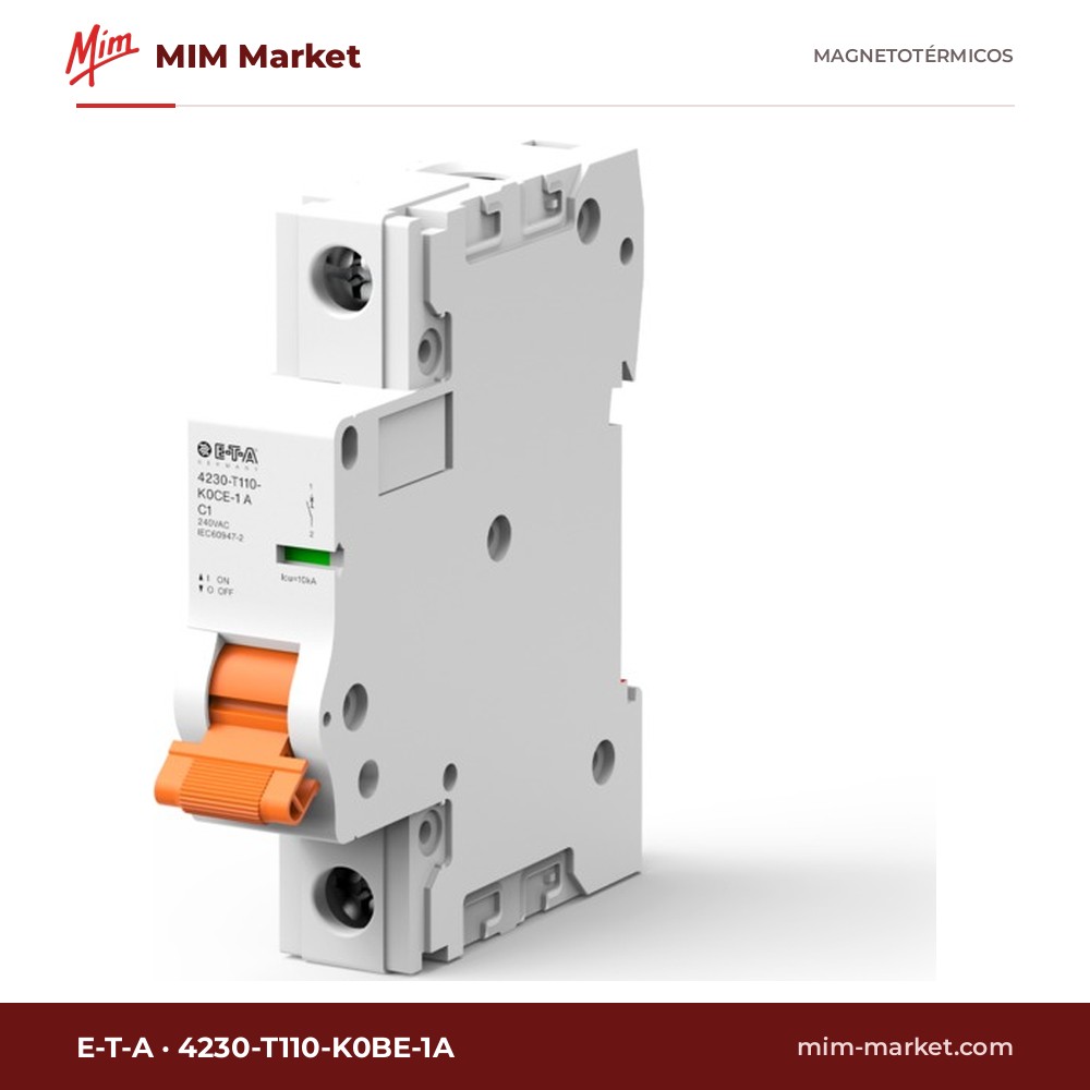 Interruptor magnetotérmico E-T-A 4230-T110-K0BE-1A – 4230-T, 1P, curva B, 1 A, 277 V AC / 60 V DC, UL 1077